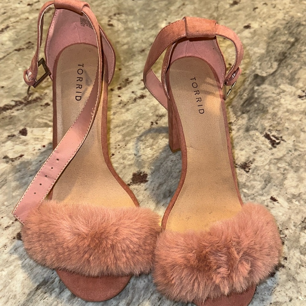 Torrid Mauve Faux Fur 2 strap heel